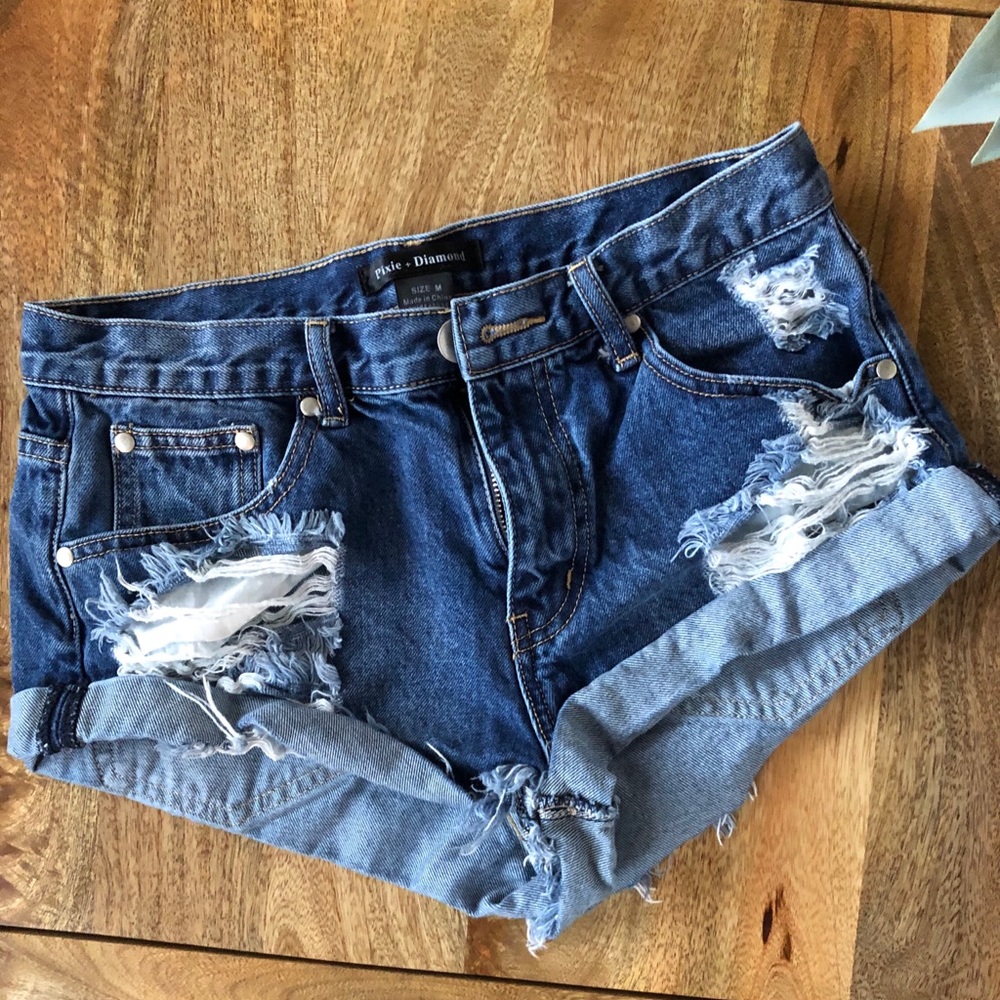 Pixie And Diamond Distressed Denim Shorts